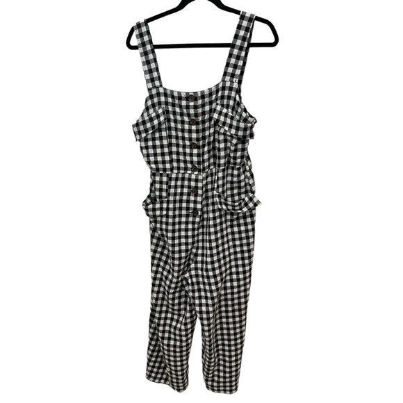 TOPSHOP Black & White Check Viscose Blend Wide Leg Jumpsuit Overalls Size 10 - Picture 1 of 4